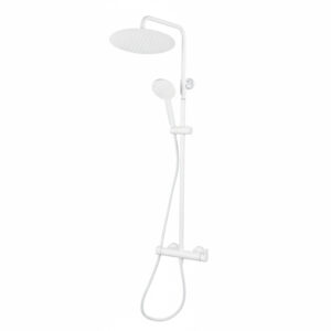 Columna ducha mezcladora Aroha blanco rociador 300 mm inoxy flexo pvc