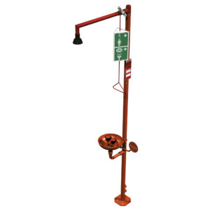 Columna ducha de emergencia y lava-ojos con recogedor