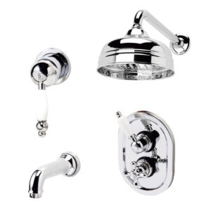 Grifo baño-ducha termostática empotrable Retro con accesorios bronce envejecido