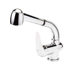 Grifo cocina caño alto con ducha extensible 2 funciones Alfa blanco