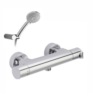 Grifo ducha termostático Aroha blanco cuerpo frío con accesorios de ducha