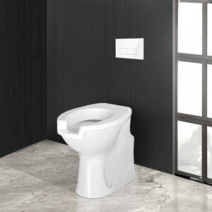 Inodoro con cisterna empotrada doble descarga pulsador blanco y asiento